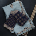 Blue Color Saree With Semi Stitched Blouse