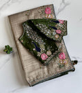 Super Hit Mehndi Color Saree With Antique Blouse